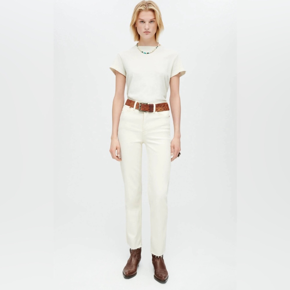 $225 Re/done Originals High Rise Ankle Crop Stretch White Denim Jeans Redone 27